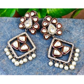 Kundan Pearl Designer Dangler Earrings